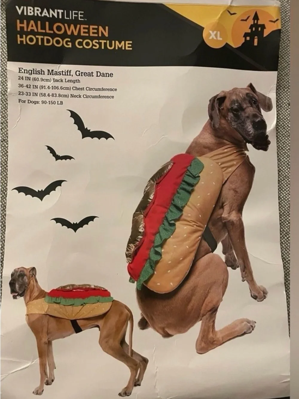 🆕 Hot Dog Costume Pet Size XL Dog (90-150 lbs) Halloween Vibrant Life 1 pc